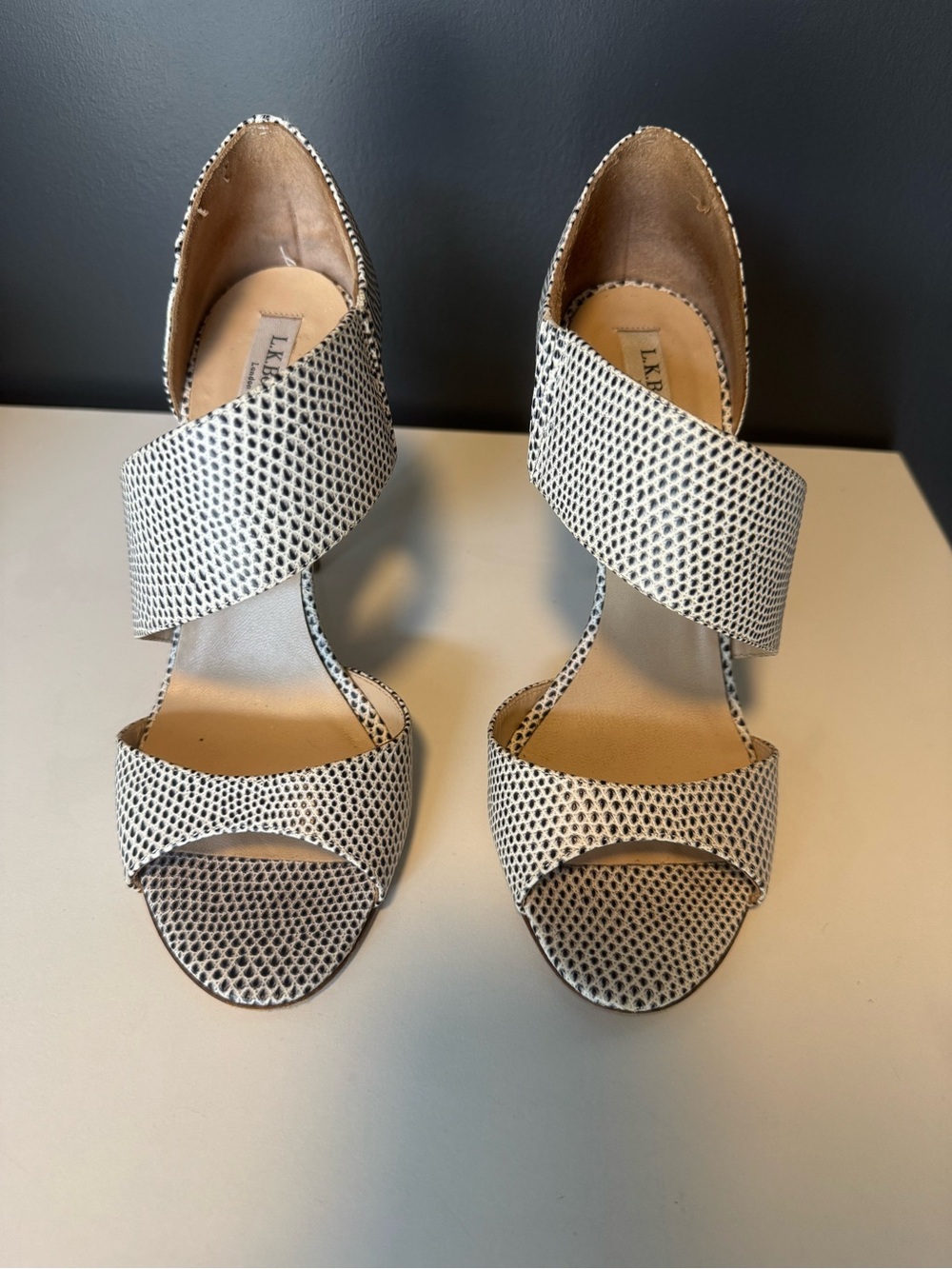 LK Bennett Italy Snake Print Leather Open Toe Stiletto Heels EU 39